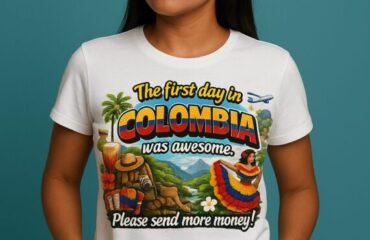 T Shirt Designer Home 59 The first day in Colombia was awesome. Please send more money!