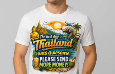 T Shirt Designer Home 76 The first day in Thailand was awesome. Please send more money!