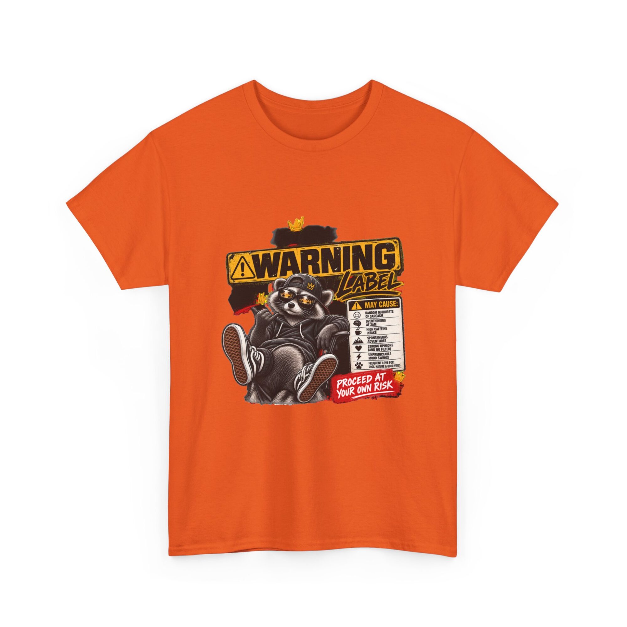 Funny Warning Label Raccoon Graphic Tee | Unisex Print-on-Demand T-Shirt 23 Funny Warning Label Raccoon Graphic Tee | Unisex Print-on-Demand T-Shirt