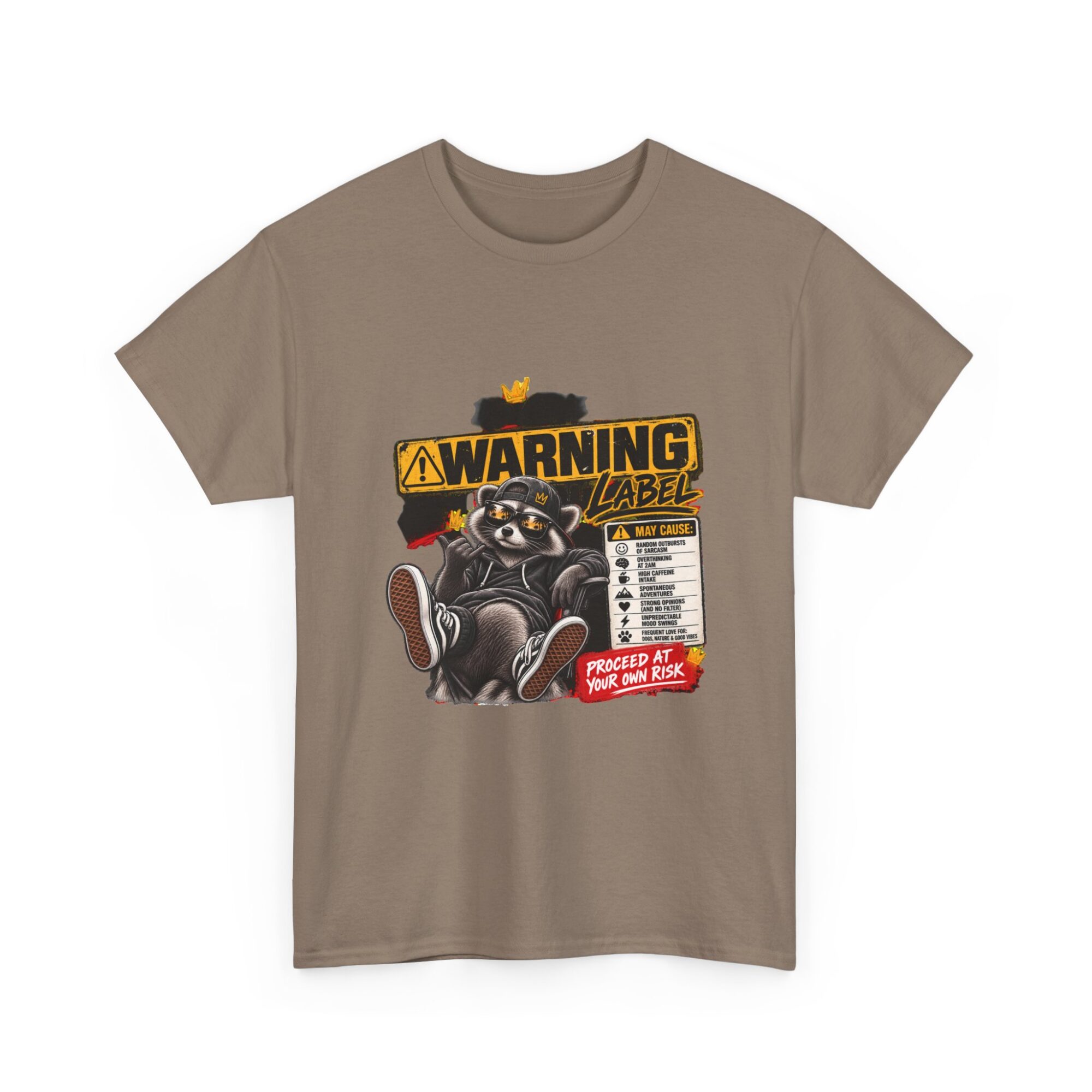 Funny Warning Label Raccoon Graphic Tee | Unisex Print-on-Demand T-Shirt 19 Funny Warning Label Raccoon Graphic Tee | Unisex Print-on-Demand T-Shirt