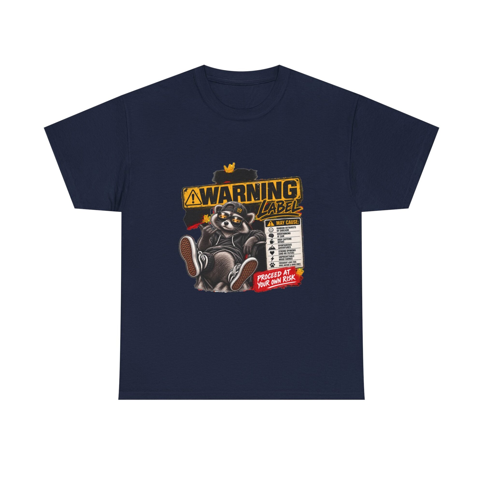 Funny Warning Label Raccoon Graphic Tee | Unisex Print-on-Demand T-Shirt 33 Funny Warning Label Raccoon Graphic Tee | Unisex Print-on-Demand T-Shirt