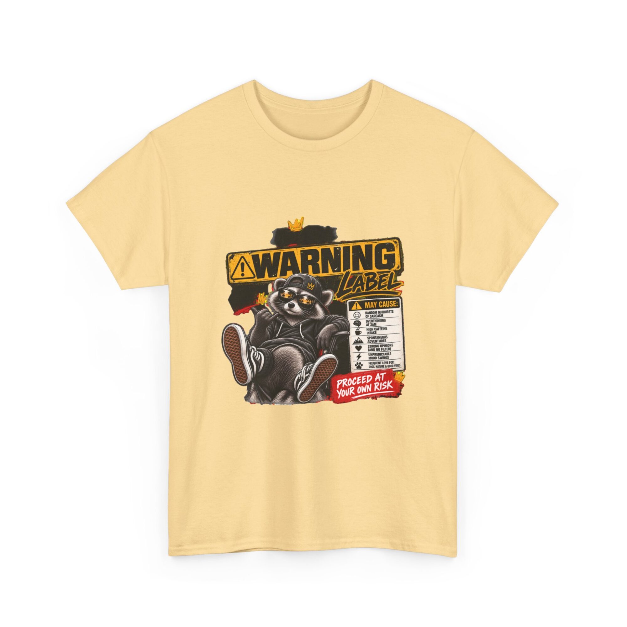Funny Warning Label Raccoon Graphic Tee | Unisex Print-on-Demand T-Shirt 11 Funny Warning Label Raccoon Graphic Tee | Unisex Print-on-Demand T-Shirt