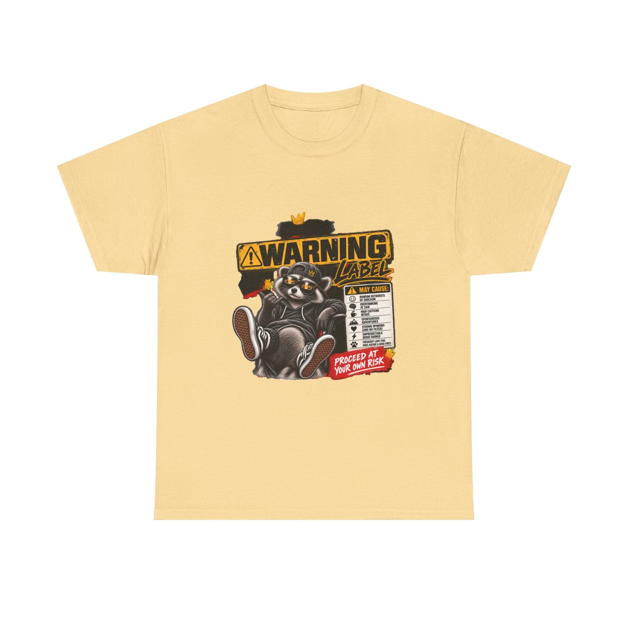 Funny Warning Label Raccoon Graphic Tee | Unisex Print-on-Demand T-Shirt 9 Funny Warning Label Raccoon Graphic Tee | Unisex Print-on-Demand T-Shirt