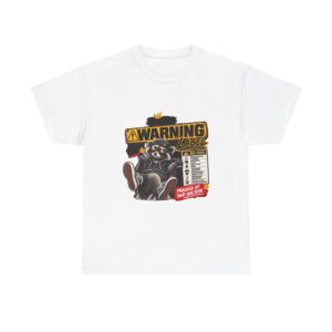 Funny Warning Label Raccoon Graphic Tee | Unisex Print-on-Demand T-Shirt
