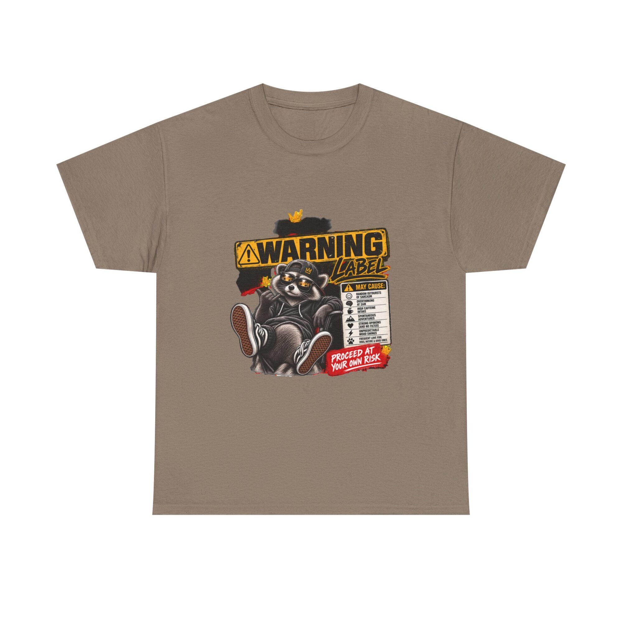 Funny Warning Label Raccoon Graphic Tee | Unisex Print-on-Demand T-Shirt 17 Funny Warning Label Raccoon Graphic Tee | Unisex Print-on-Demand T-Shirt