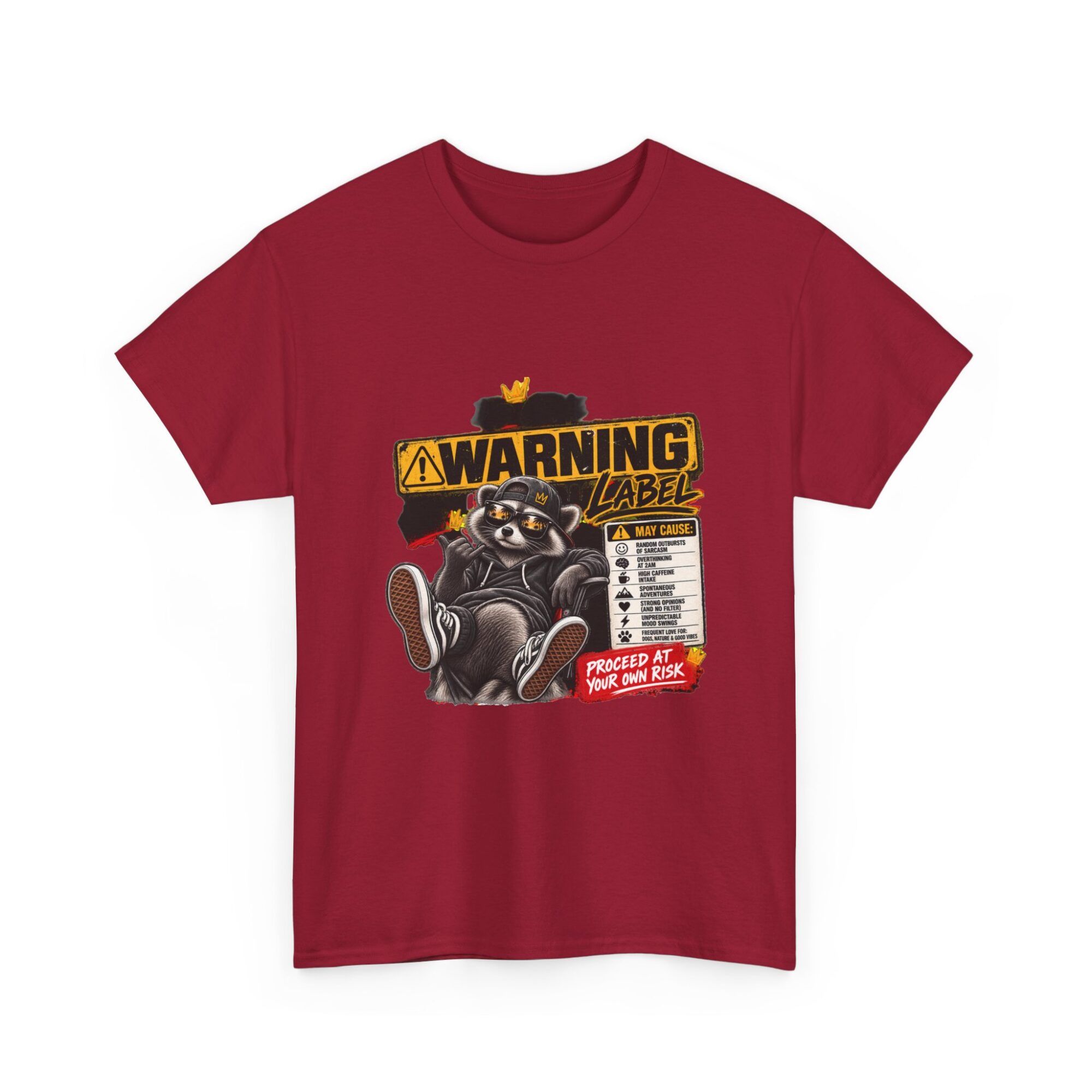 Funny Warning Label Raccoon Graphic Tee | Unisex Print-on-Demand T-Shirt 43 Funny Warning Label Raccoon Graphic Tee | Unisex Print-on-Demand T-Shirt