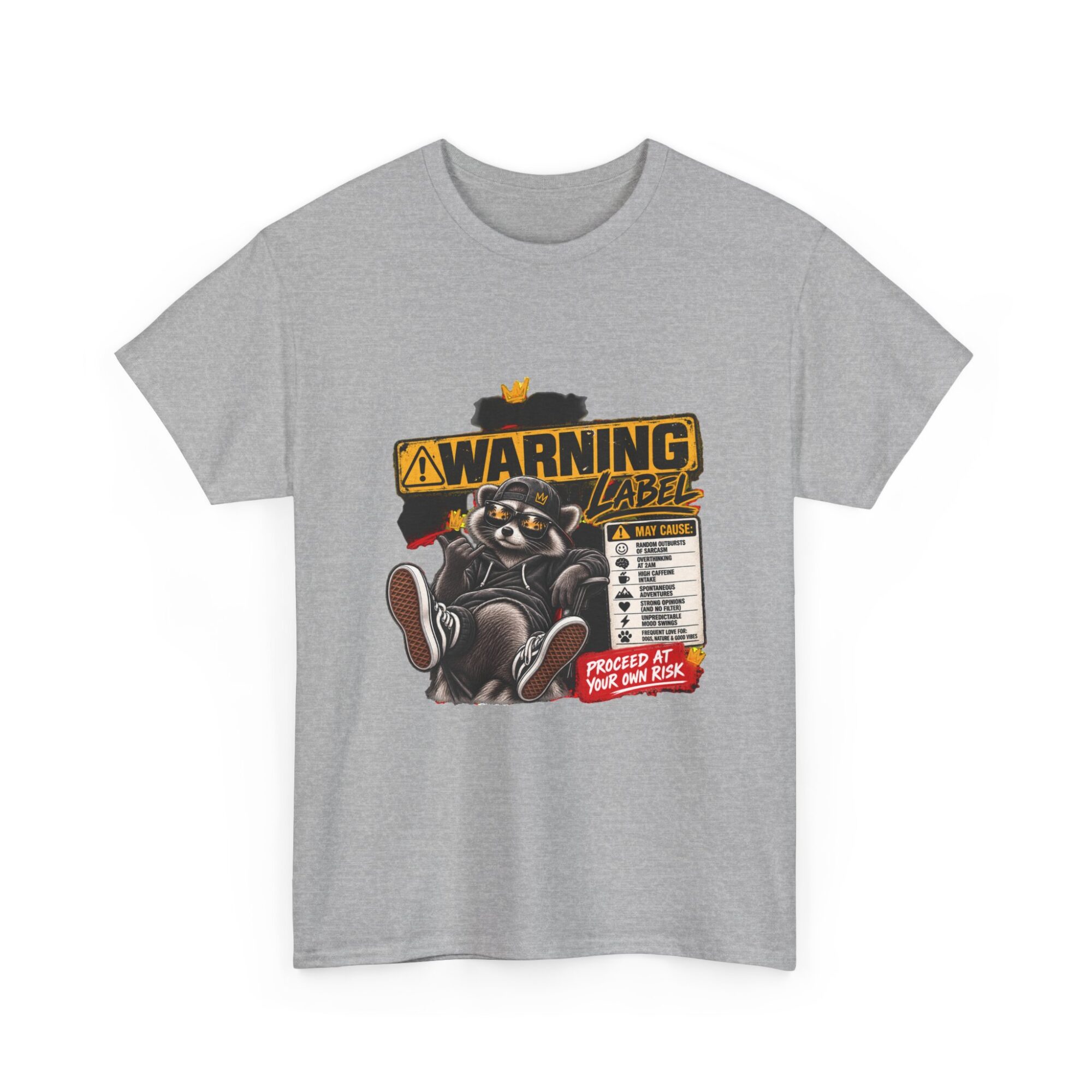 Funny Warning Label Raccoon Graphic Tee | Unisex Print-on-Demand T-Shirt 15 Funny Warning Label Raccoon Graphic Tee | Unisex Print-on-Demand T-Shirt